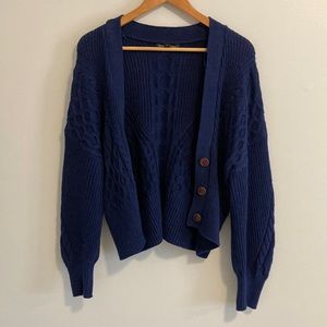 Blue Cable Knit Cardigan